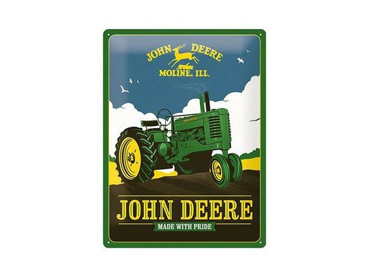 JOUETS - PRODUITS DERIVES - PLAQUE METALLIQUE MADE WITH PRIDE 30 X40 JOHN DEERE