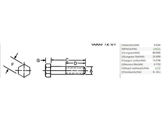 BOULONNERIE - BOULONNERIE UNITAIRE - VIS H L90 D9,5