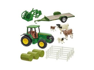 JOUETS - JOUETS - COFFRET TRACTEUR AVEC REMORQUE ET VACHE JOHN DEERE