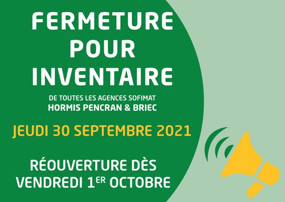 FERMETURE POUR INVENTAIRE / JEUDI 30 SEPTEMBRE 2021