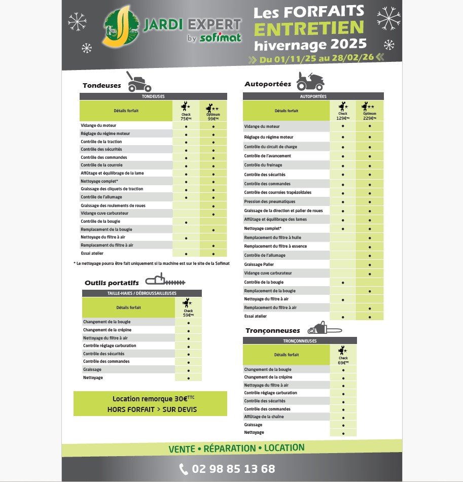 Forfaits entretien hivernage 2025