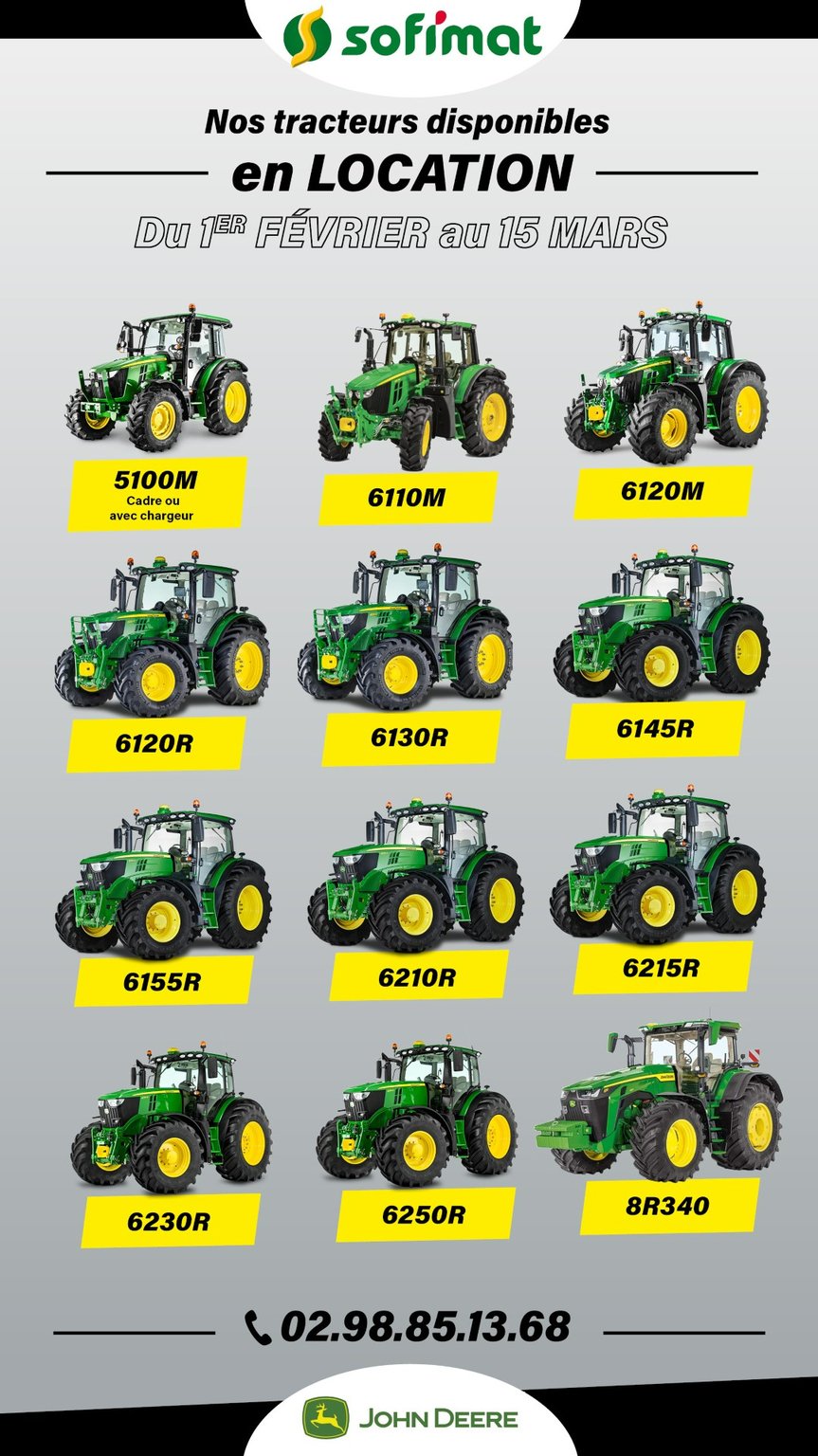 Tracteurs John Deere disponibles à la location